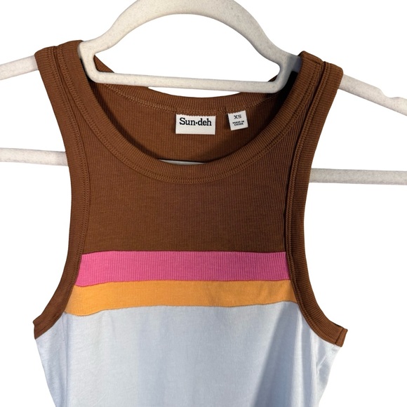 Sun-deh Ribbed Colorblock Cropped Tank Top Size XS Minimalist Neutral Y2K - Picture 8 of 11